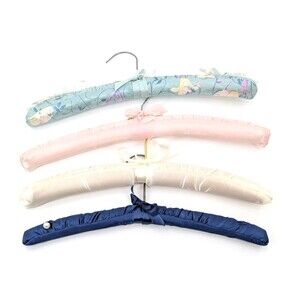 Vintage Satin Padded Hangers Lingerie Victorian Set of 4 Multicolor Floral